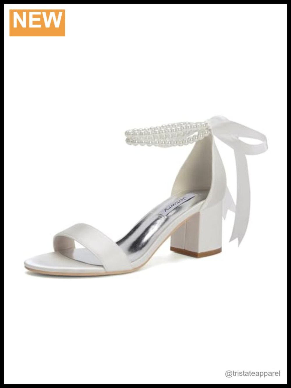 Pearl Block Heel Wedding Sandals Open Toe Bridal Shoes Satin Ankle Strap